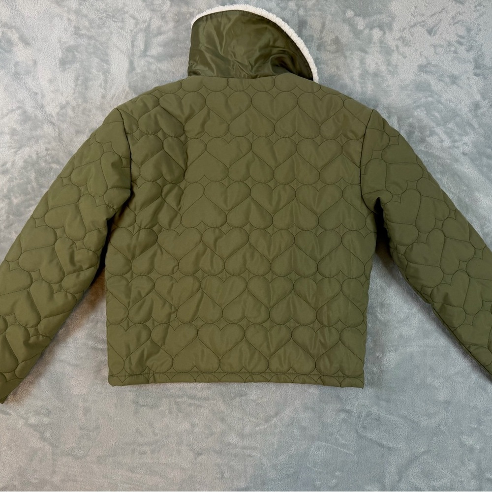 Old Navy Quilted Sherpa Hybrid Coat Girl's Large (10-12) Green Jacket - Picture 2 of 7